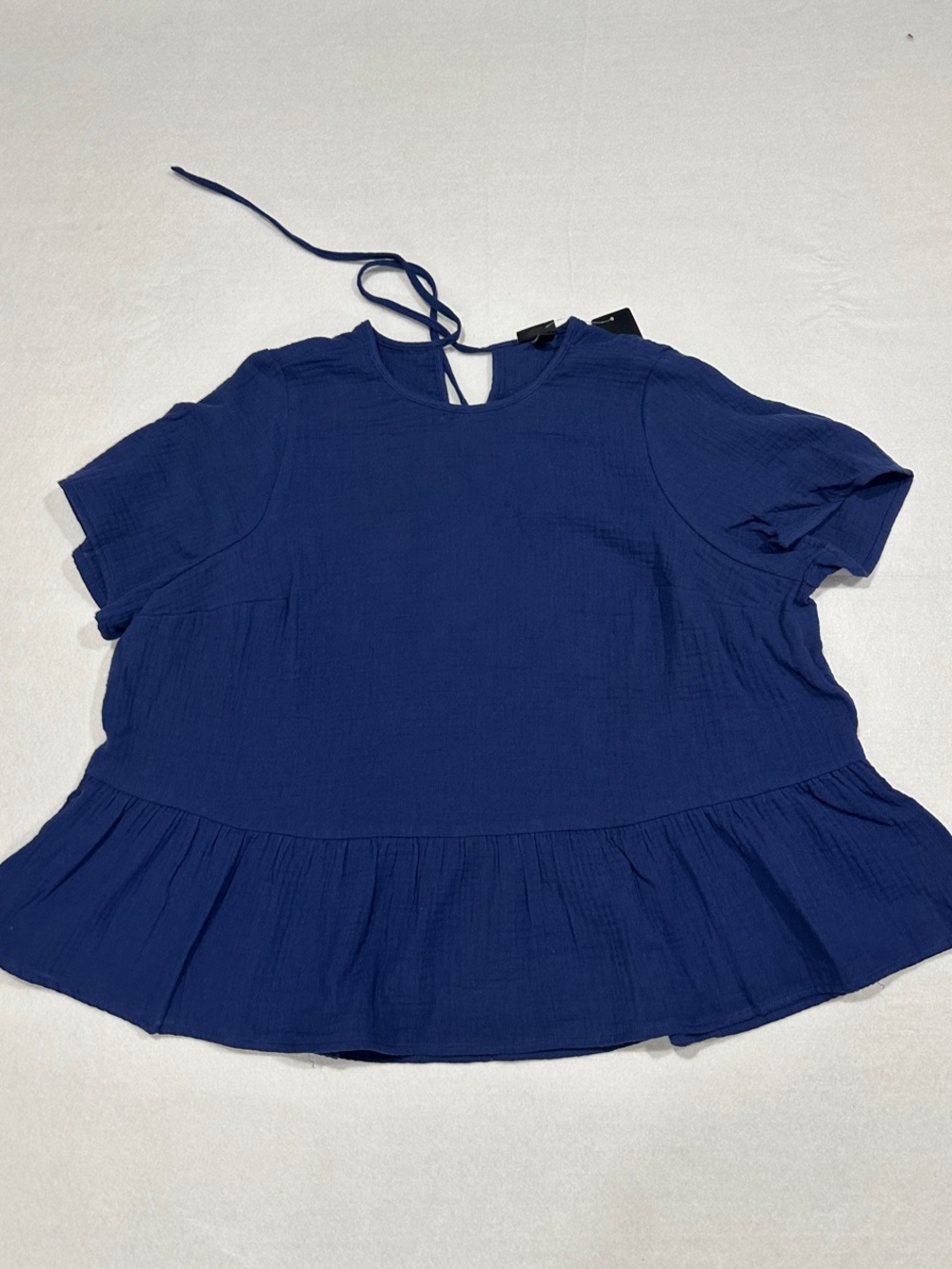 NWT Torrid Women’s Navy Blue Cotton Gauze Peplum Short-Sleeve Top, Tie Back